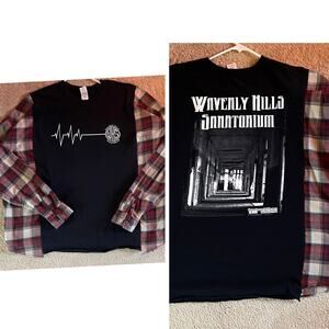 Waverly Hills Sanatorium shirt, upcycled flannel and tee, paranormal XXL